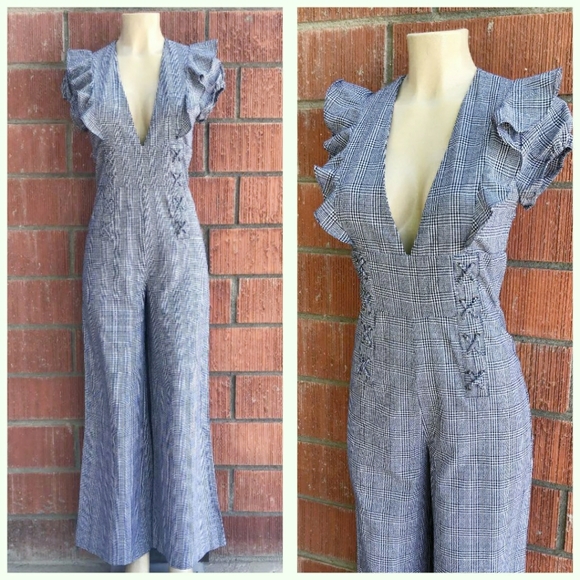 LAST ONE❗CURRENT AIR Plaid Ruffles Detail Jumpsuit - Picture 9 of 11